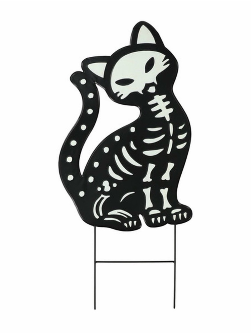 Glow-in-the-Dark ⚜️🖤⚜️ Halloween Skeleton Cat Metal Yard Stake